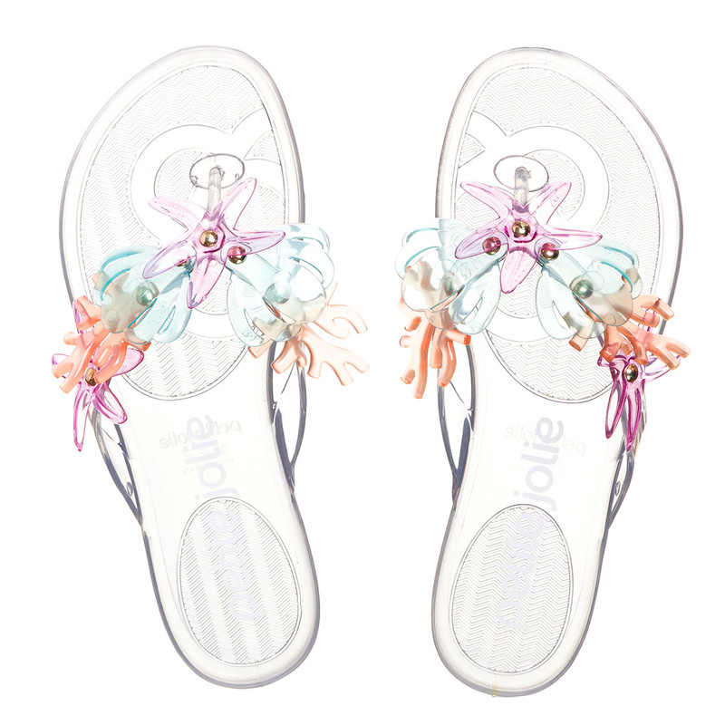 clear flip-flops with tropical design