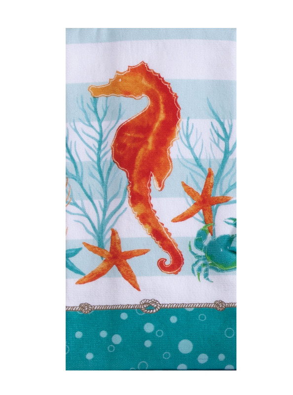 coral reef seahorse kitchen towel
