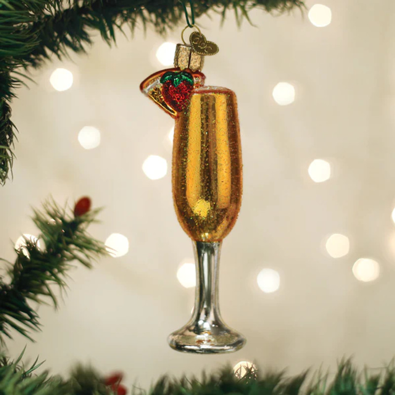 mimosa tree ornament hanging from Christmas tree