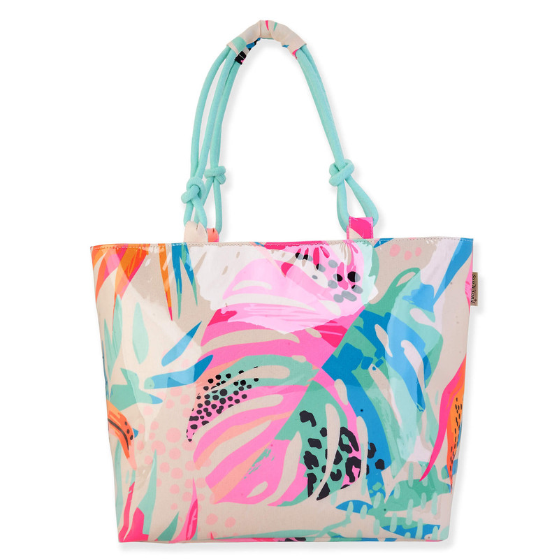 pastel palm leaves shoulder tote bag