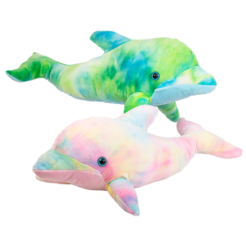 green and pink tie-dye dolphins