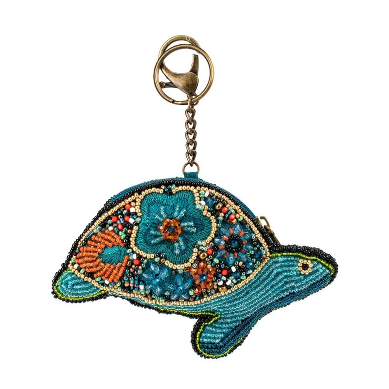 sequined turtle key ring and coin purse