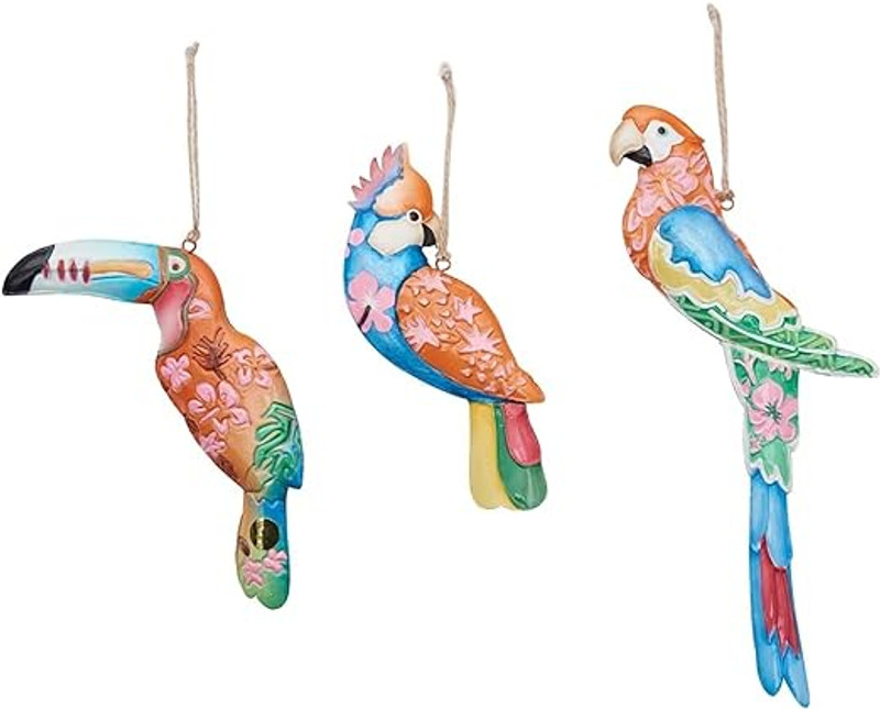 tropical colorful bird ornaments